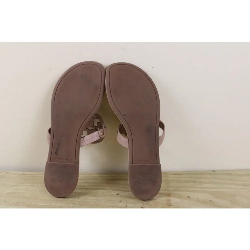 Tory Burch Sandals 7.5 Brown Leather Miller Logo Thong Shoes Flats